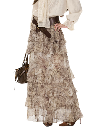 Vintage Ruffle Chiffon Maxi Skirt