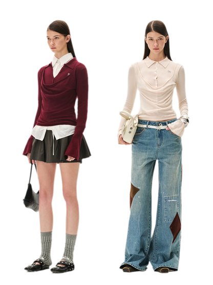 Cashmere Cowl-Neck Flared-Sleeve Knit Top
