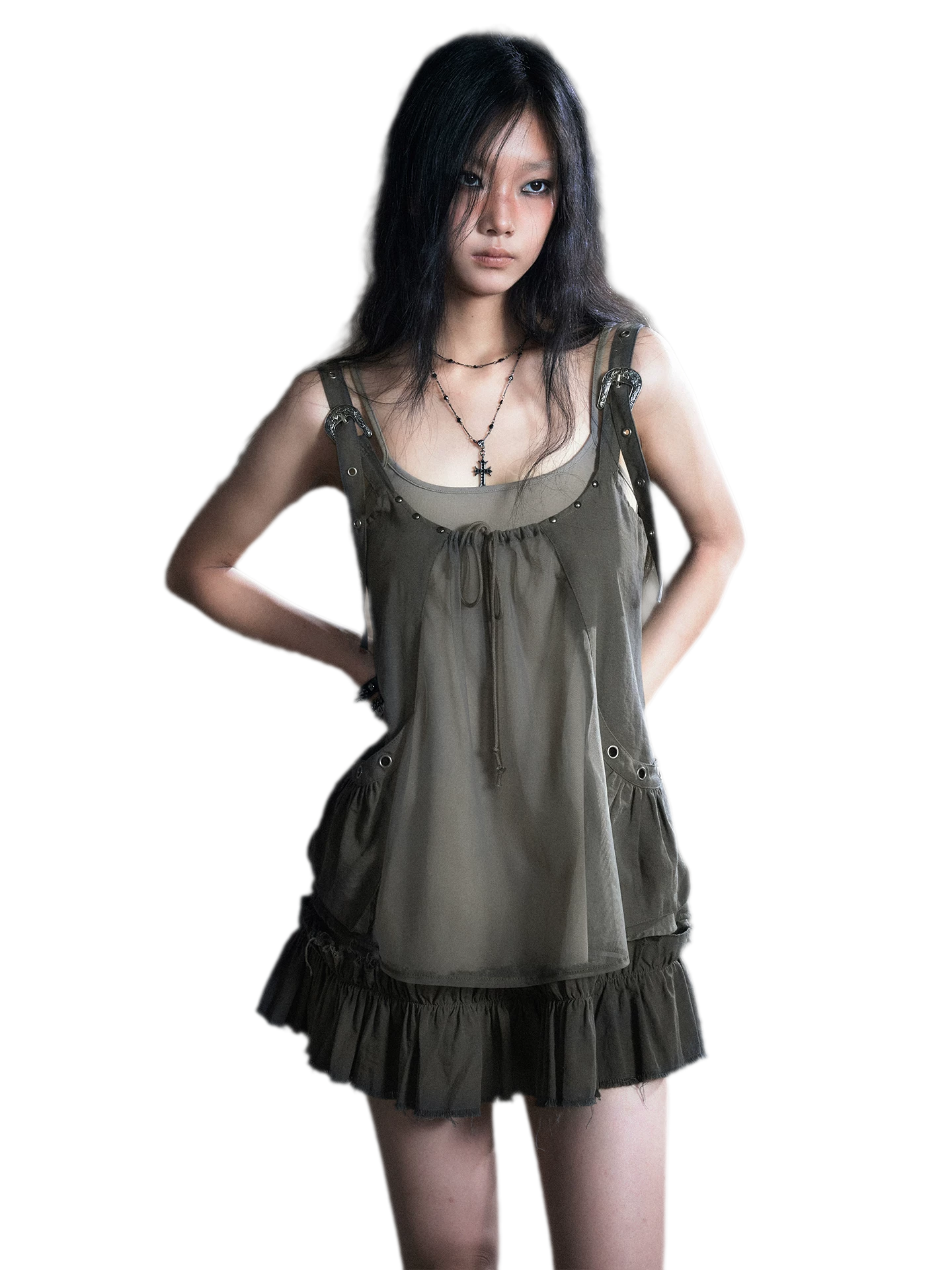 black mesh layered dress Mock Neck Mesh Overlay Dress Sheer Concert Layer for Musicians
