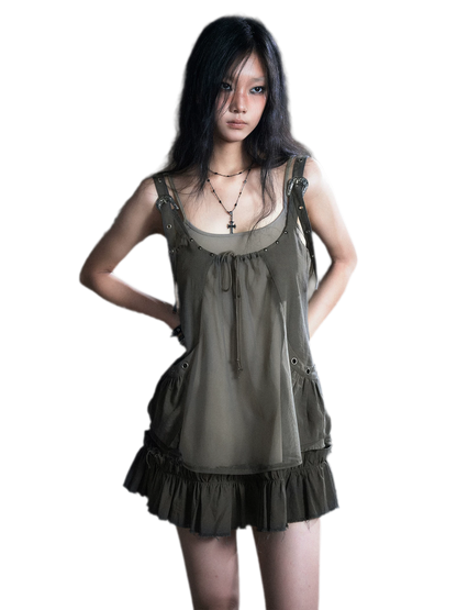 Mesh Layered Strap Dress