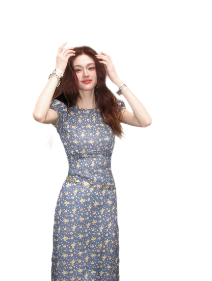 Blue Floral Tencel Dress