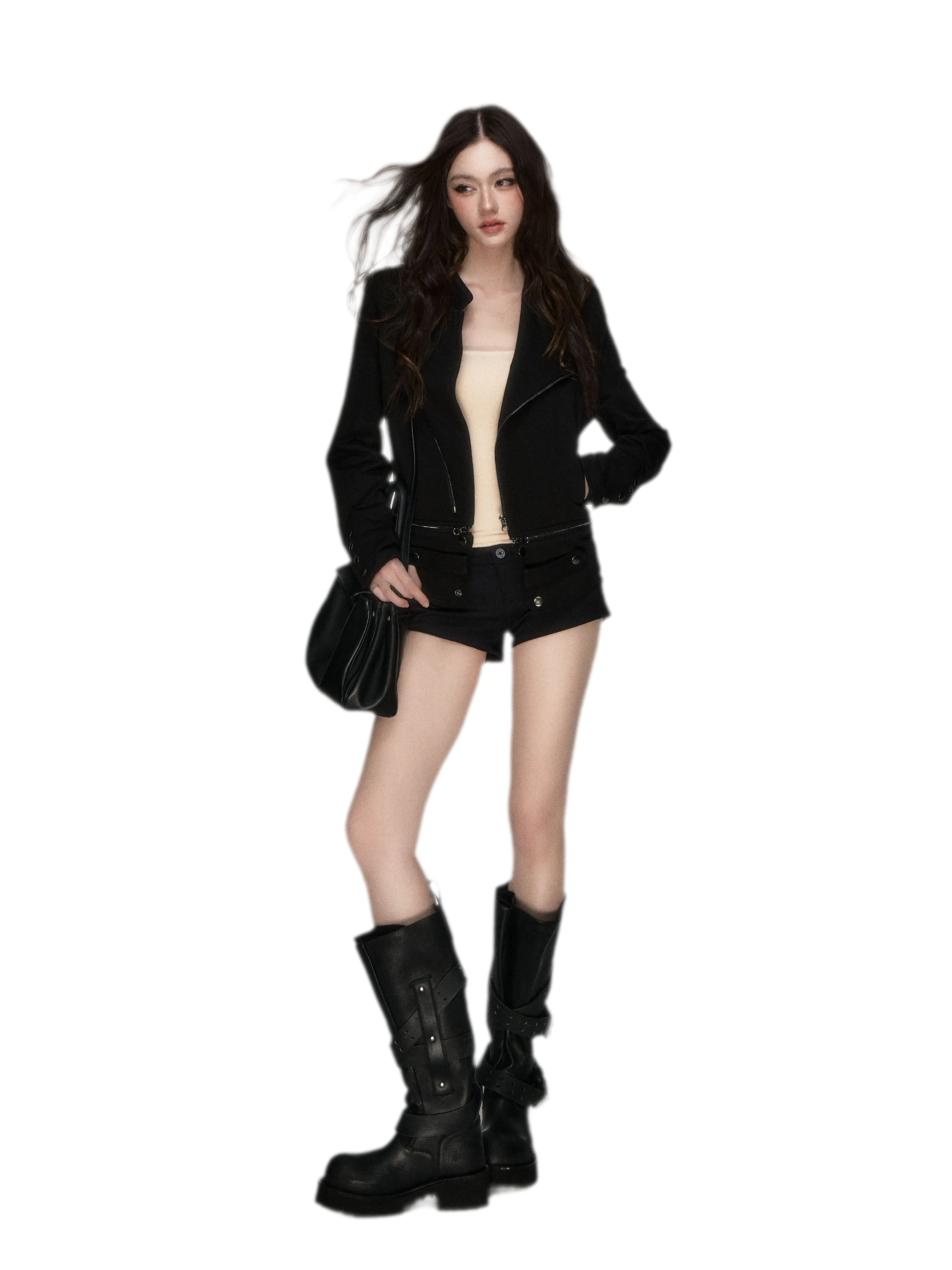 Metal Zip Cropped Hoodie