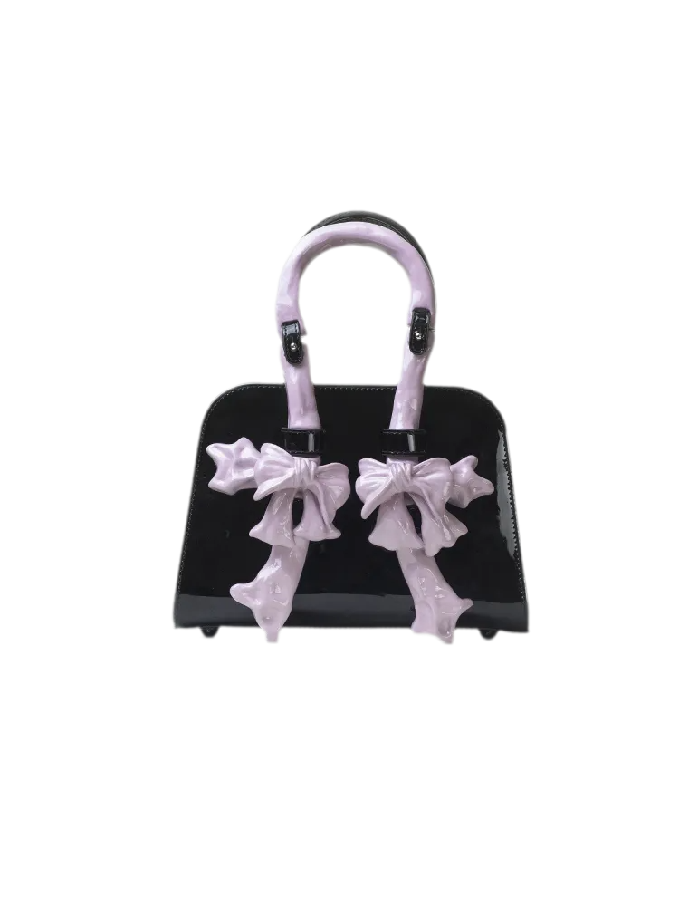 Glossy Bow Structured Handbag