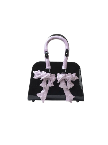 Glossy Bow Structured Handbag