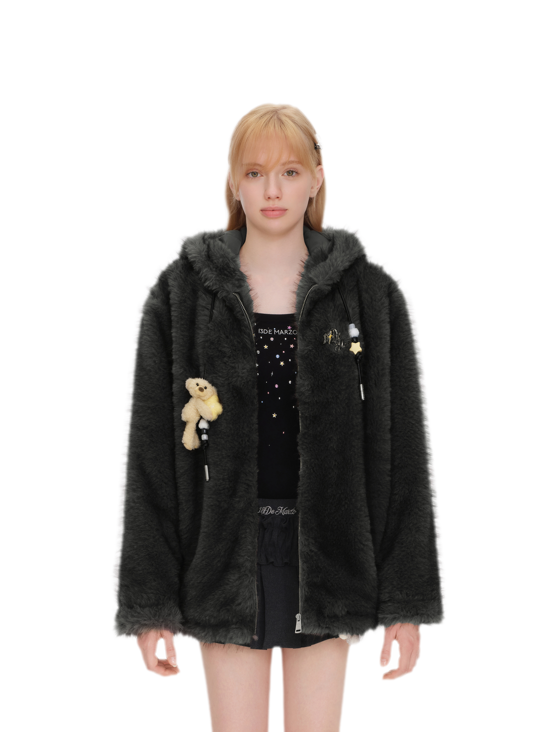 Beaded Plush Star Winter Coat