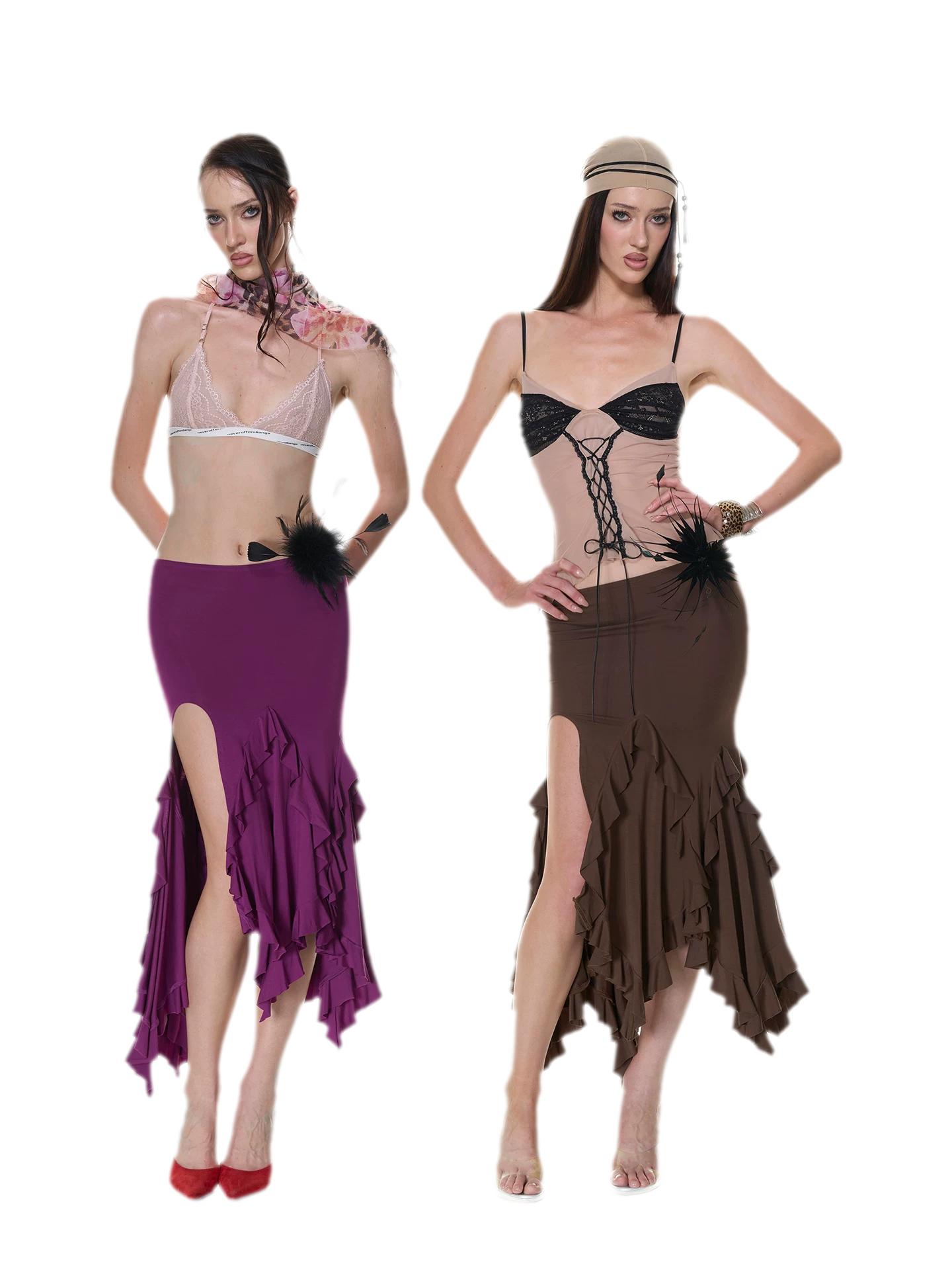 Ruched Ruffle Skirt Set