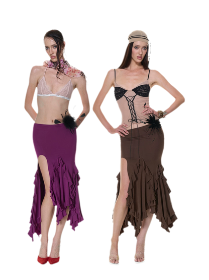 Ruched Ruffle Skirt Set