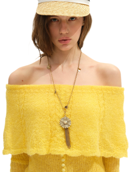 Vintage Sunflower Tassel Necklace