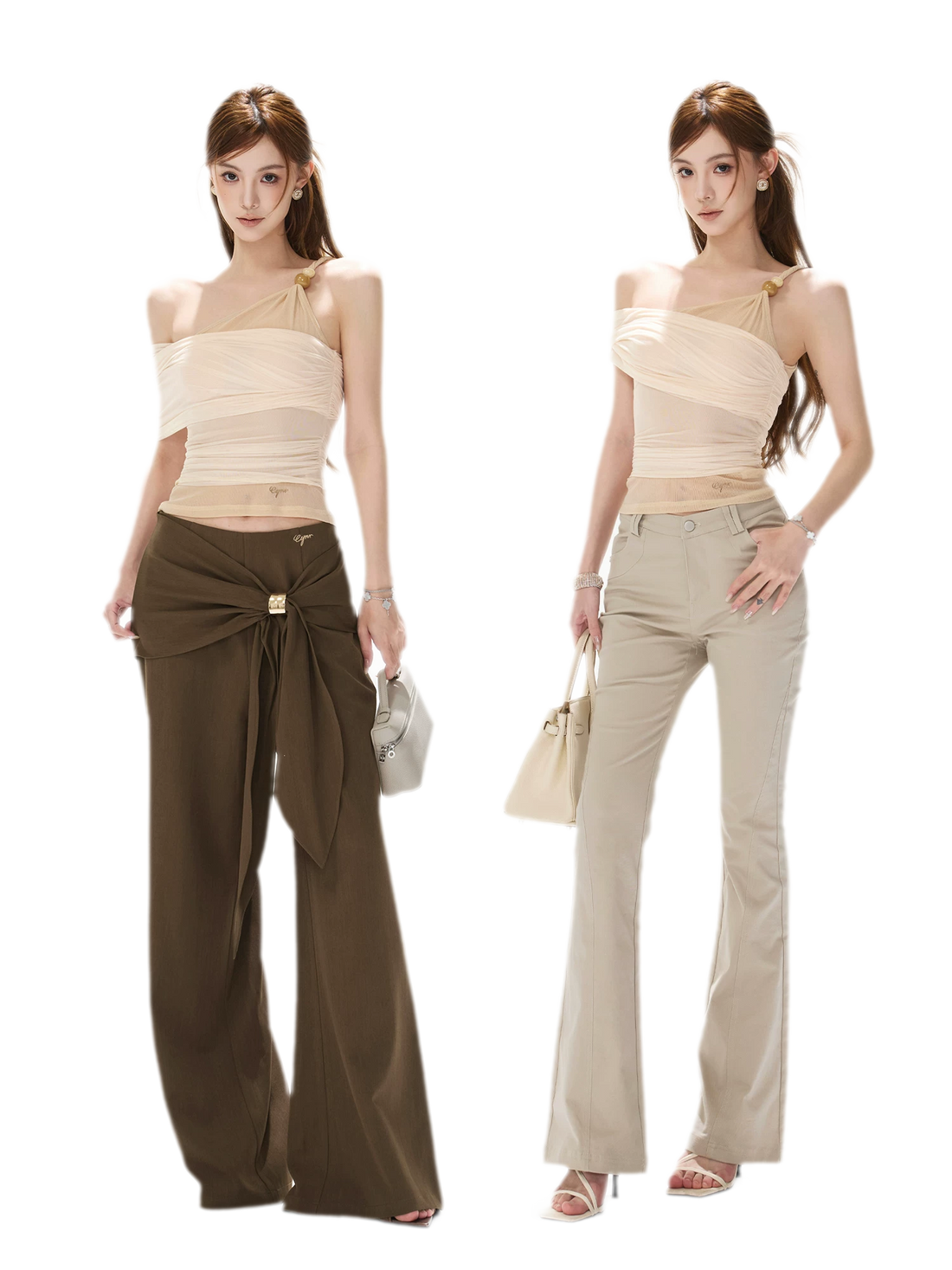 Beaded Ruched Mesh Top