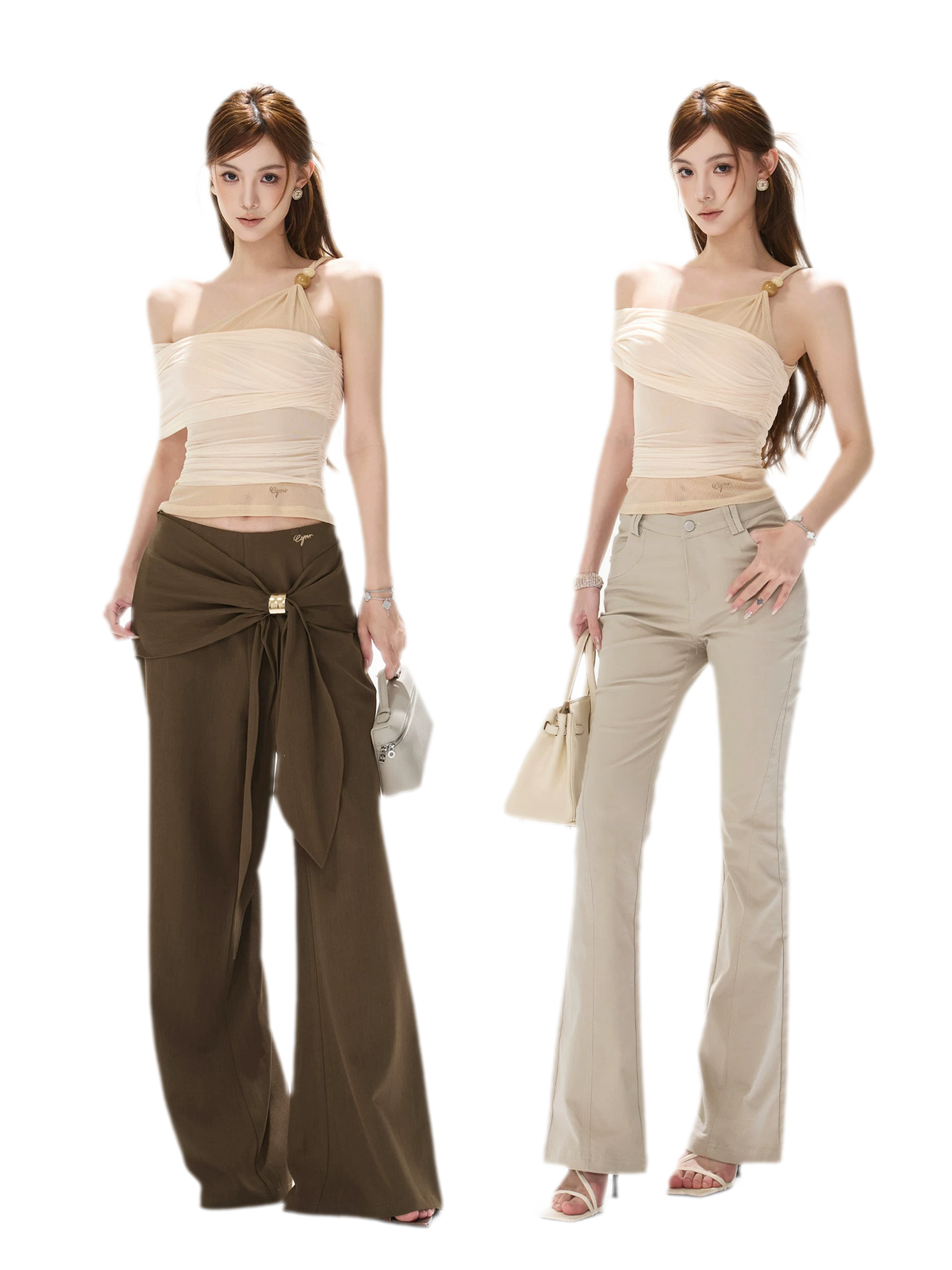 Beaded Ruched Mesh Top