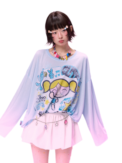 Distressed Print Long-Sleeve T-Shirt