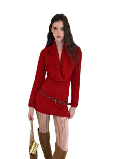 Chunky Knit Cowl Neck Dress