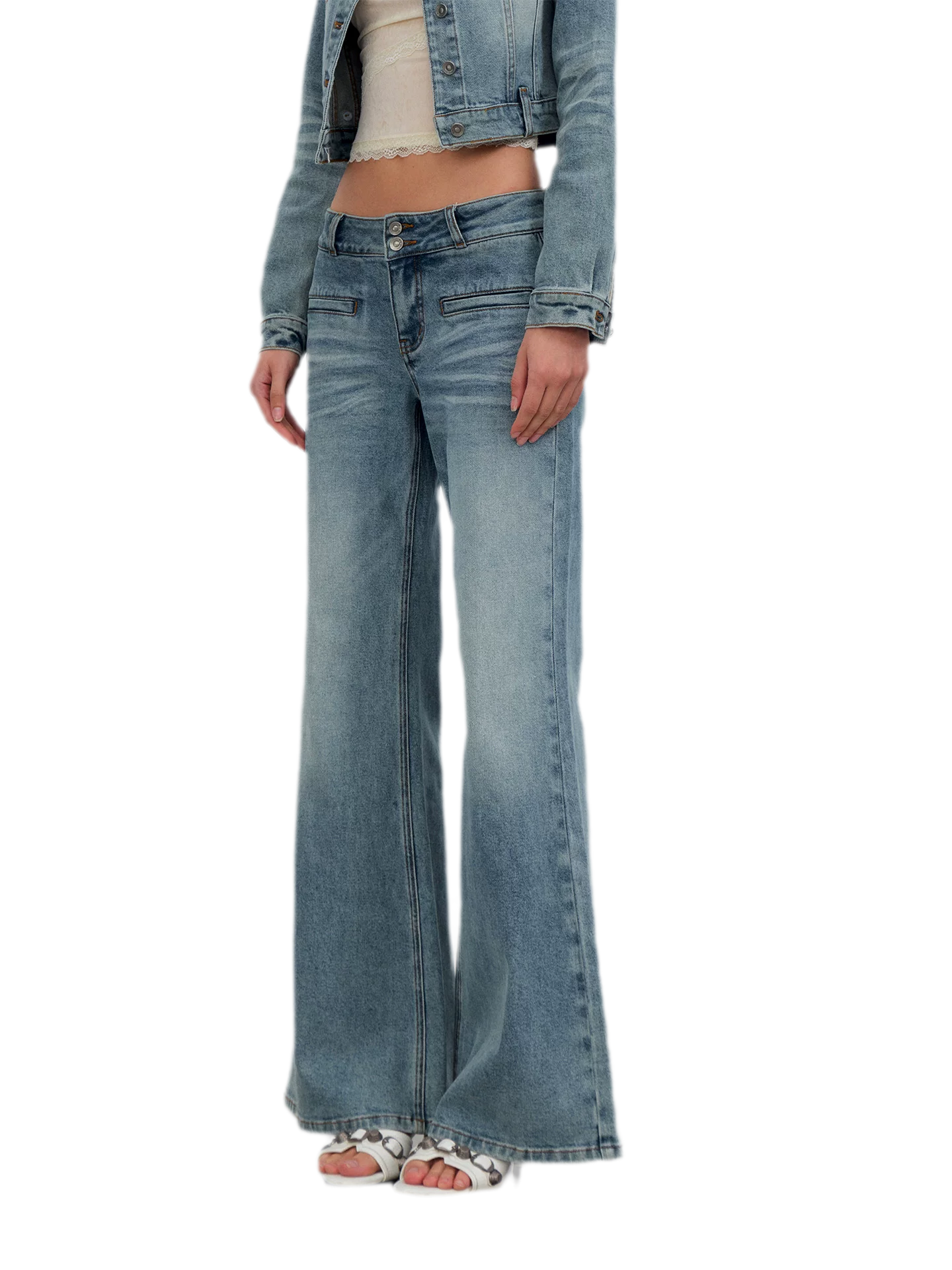 Washed Cat-Whisker Flare Jeans
