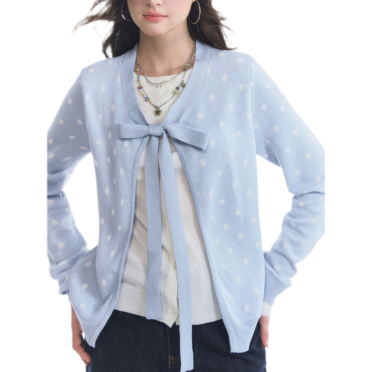 Polka-Dot Tie Bow Cardigan