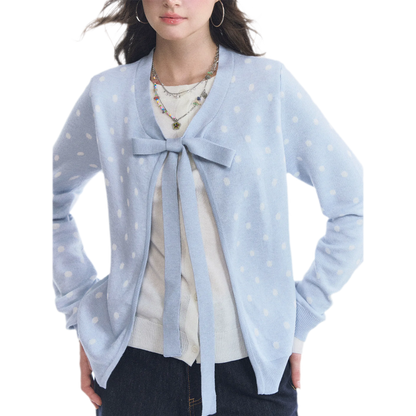 Polka-Dot Tie Bow Cardigan