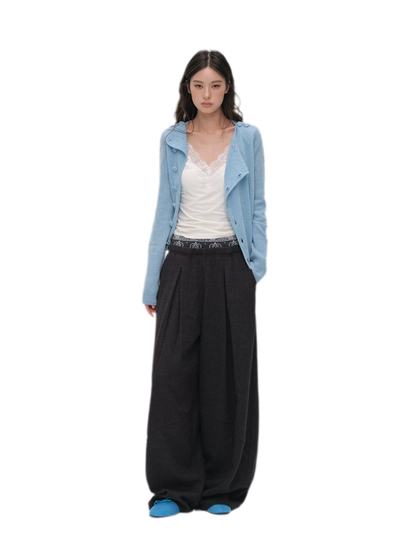 Pleated Contrast Wide-Leg Trousers