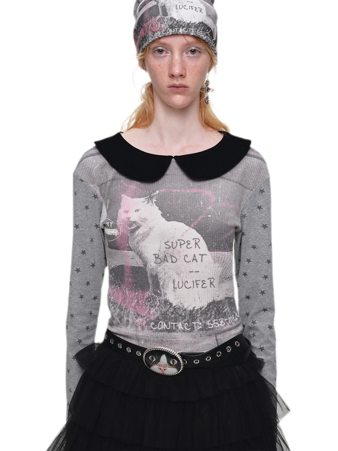 Colorblock Cat Peter Pan T-Shirt
