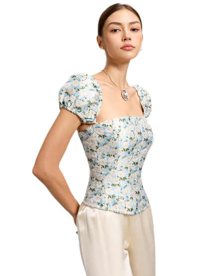 Jacquard Camellia Corset Top
