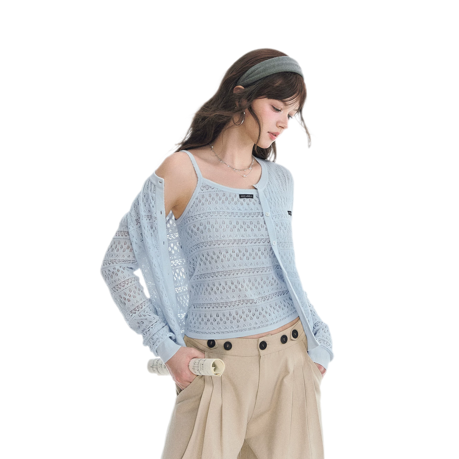 Openwork Cropped Knit Set