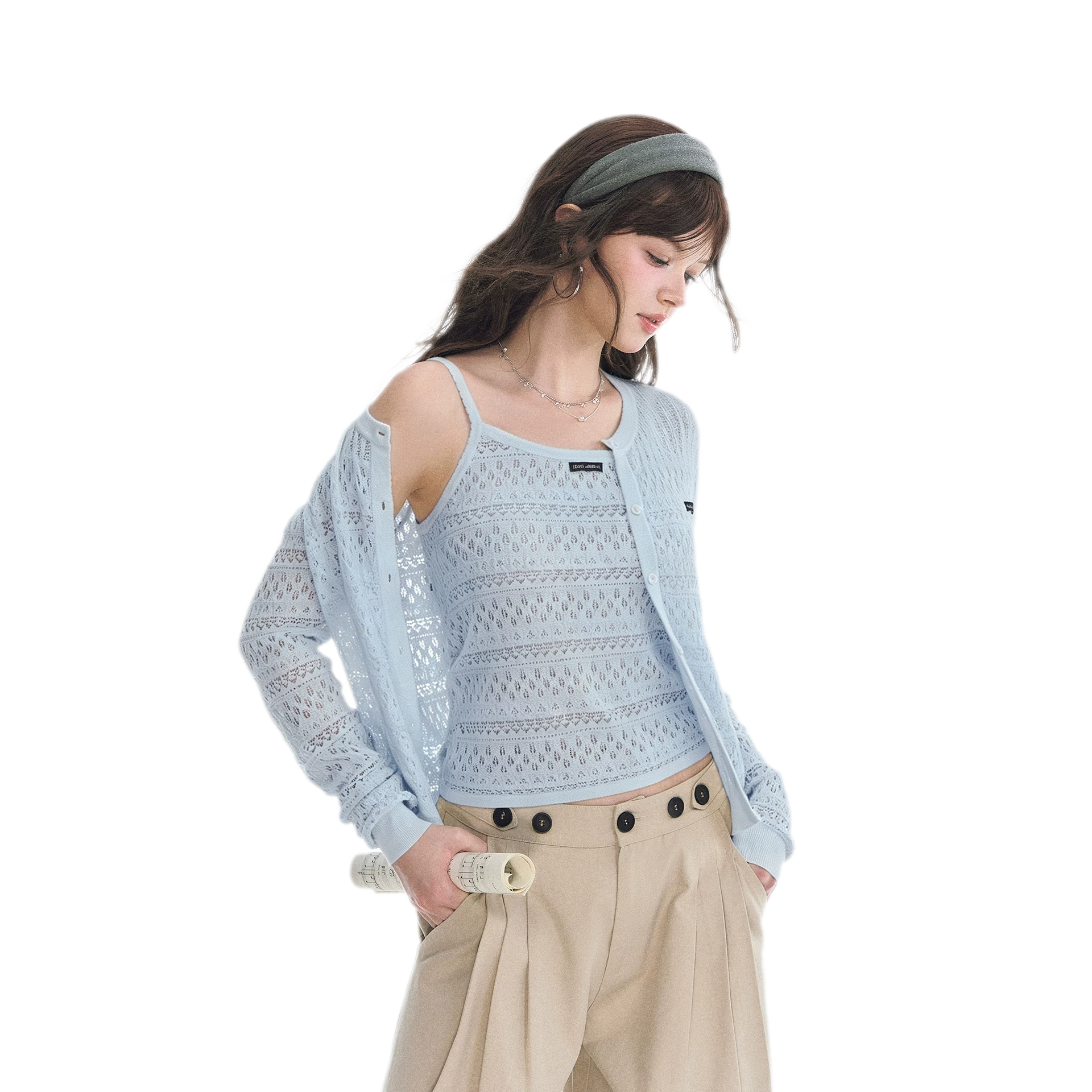 Openwork Cropped Knit Set