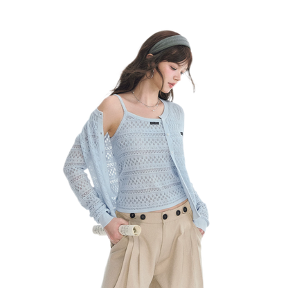 Openwork Cropped Knit Set