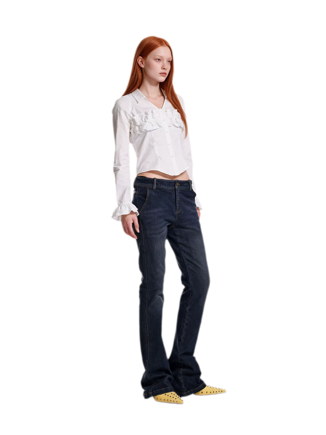 Pleated Ruffle Puff-Sleeve Shirt