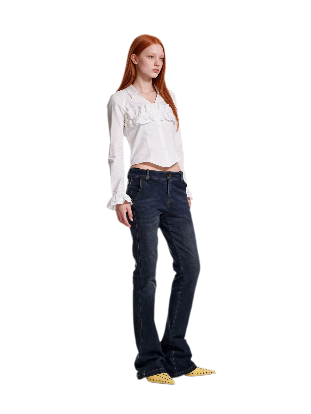 Pleated Ruffle Puff-Sleeve Shirt