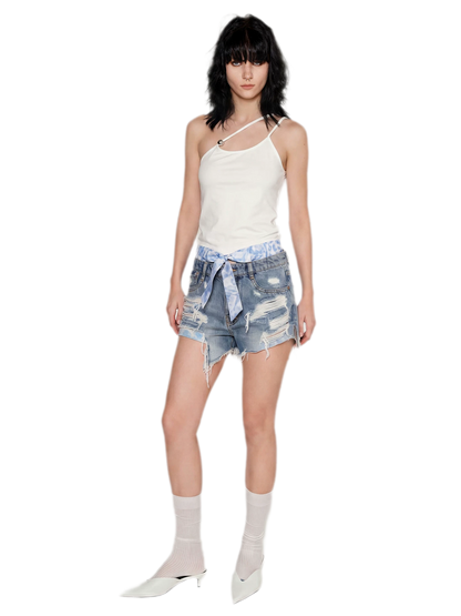 Wave Trim Denim Shorts
