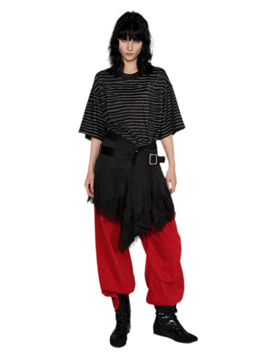 Striped Lace Hem T-Shirt