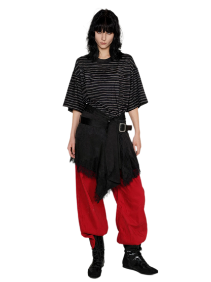 Striped Lace Hem T-Shirt