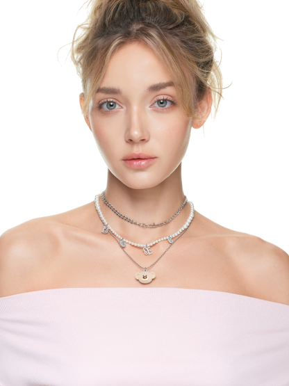 Layered Bear Pendant Necklace in Silver