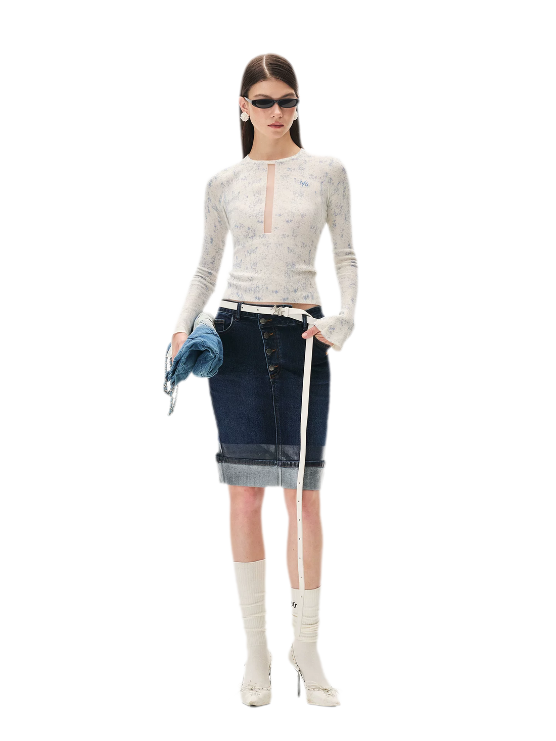Fine-Gauge Printed Slim Knit Top
