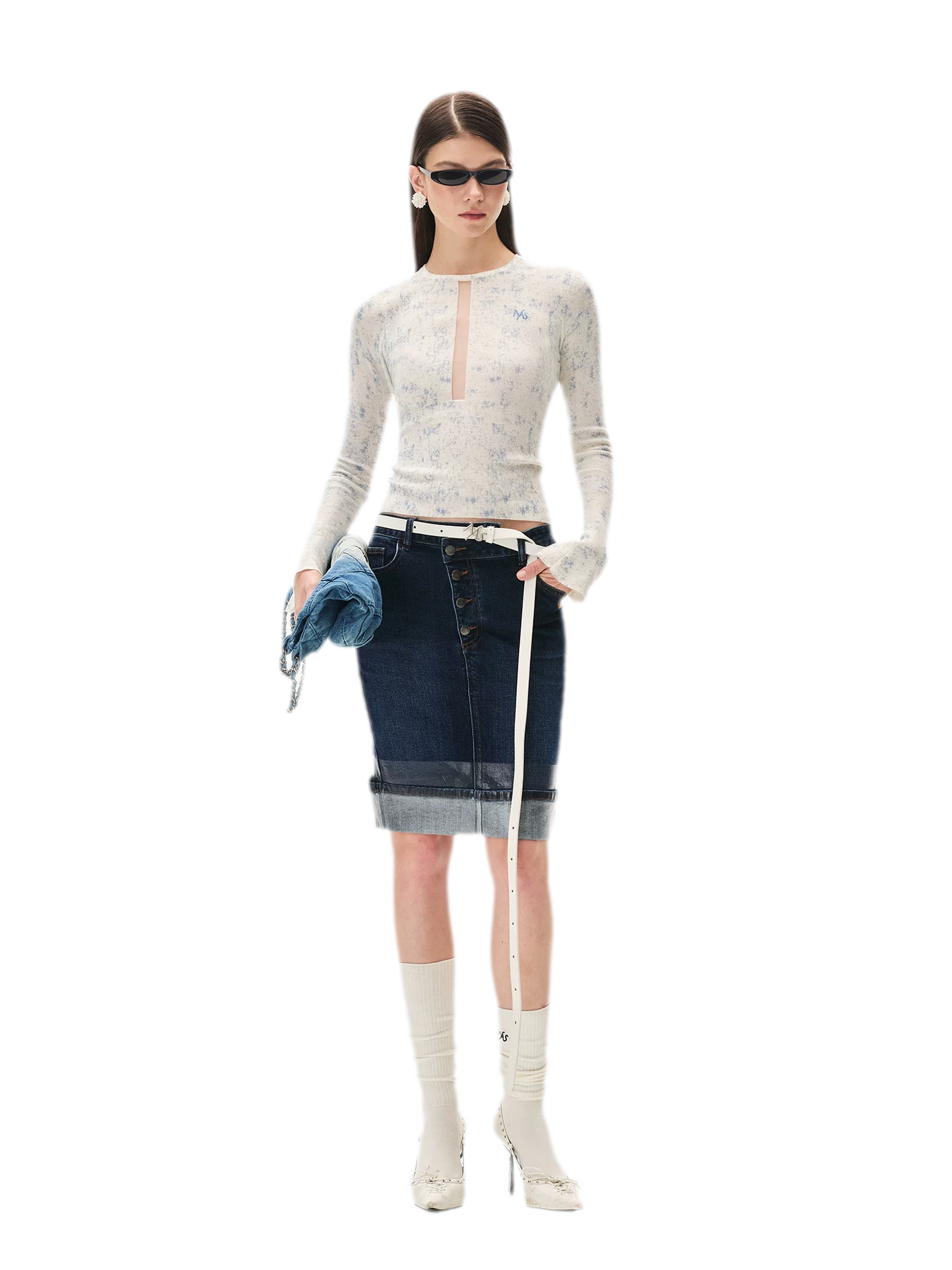 Fine-Gauge Printed Slim Knit Top