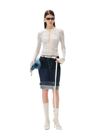 Fine-Gauge Printed Slim Knit Top