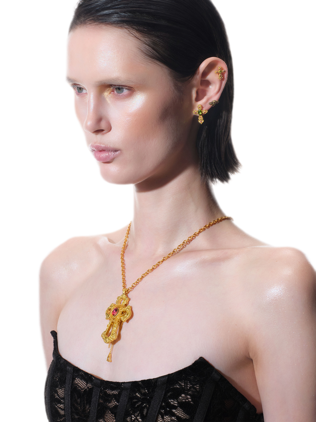 Collar de cruz de cristal barroco