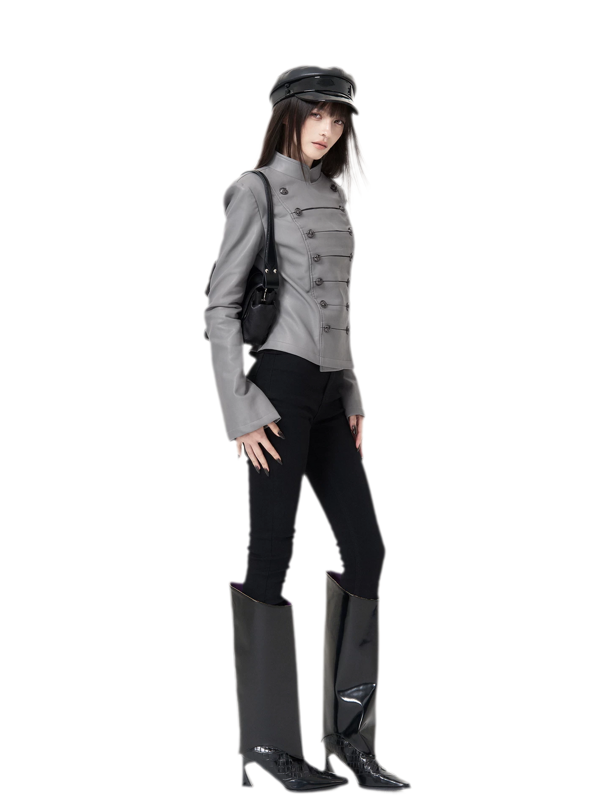 Chaqueta de cuero entallada cruzada