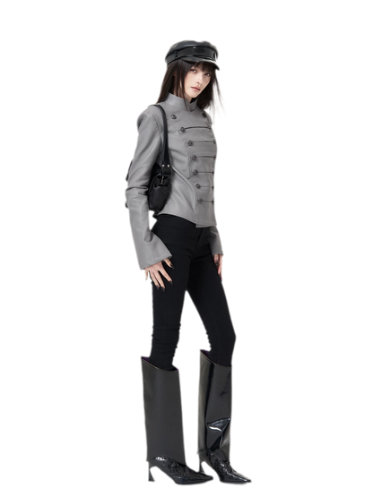 Chaqueta de cuero entallada cruzada