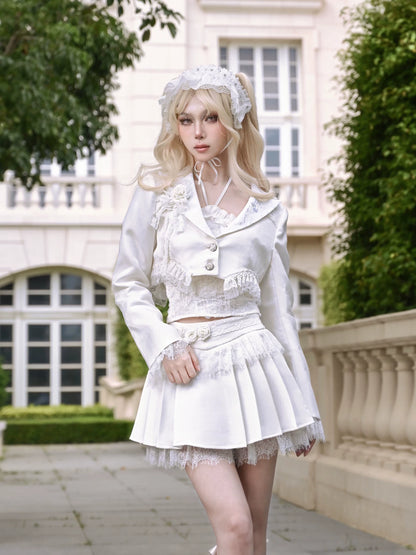 Lace Trim Cropped Pleated Skirt