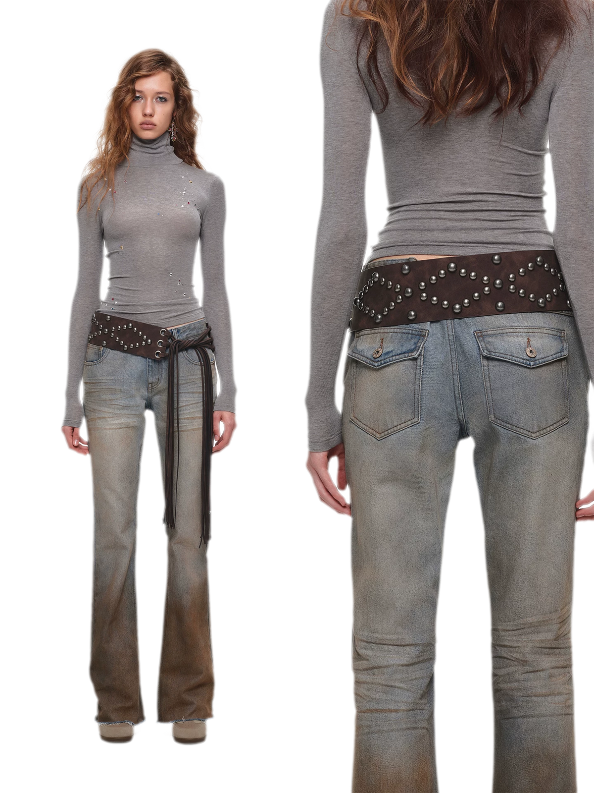 Quần jeans ống loe chuyển màu phong cách vintage