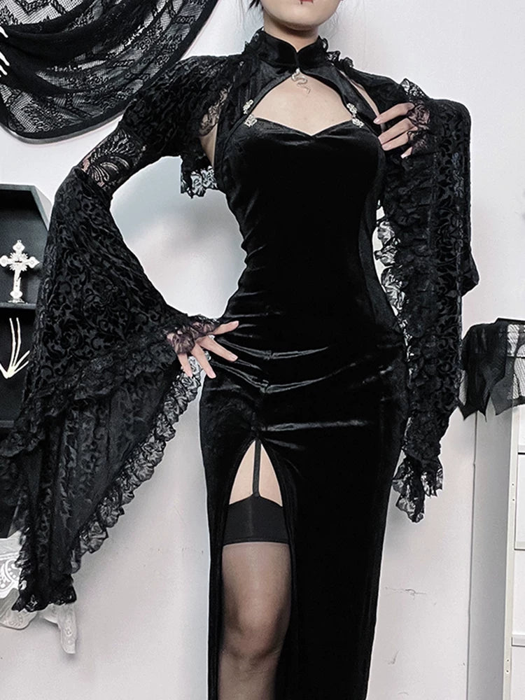 Velvet Halter Gothic Maxi Dress