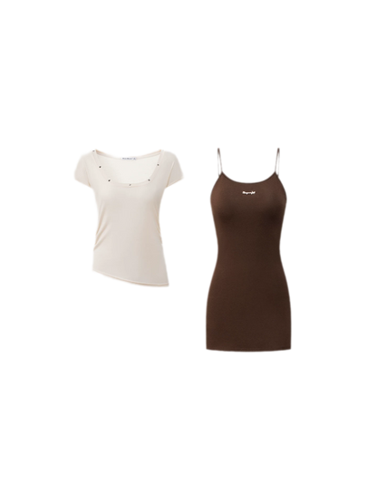 Contrast Strap Dress Set