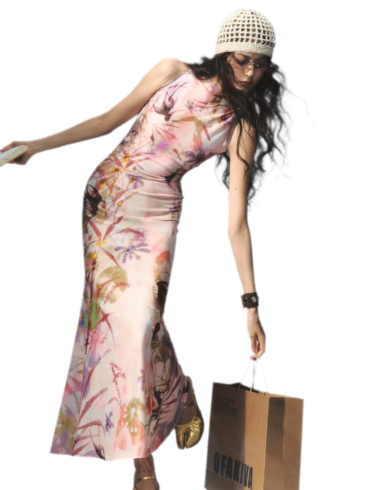 Printed Mock Neck Mermaid Dress
