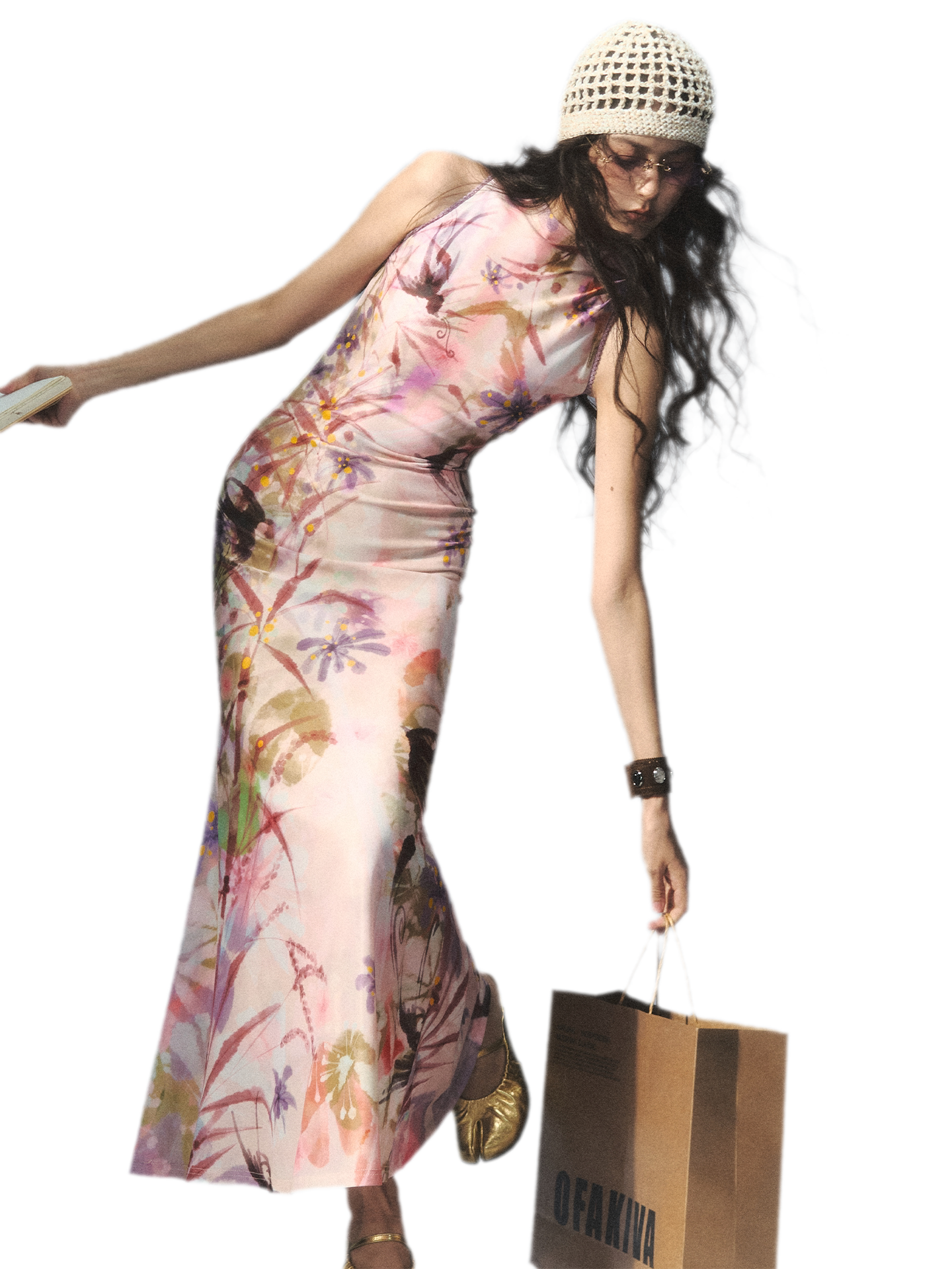 Printed Mock Neck Mermaid Dress