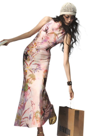 Printed Mock Neck Mermaid Dress