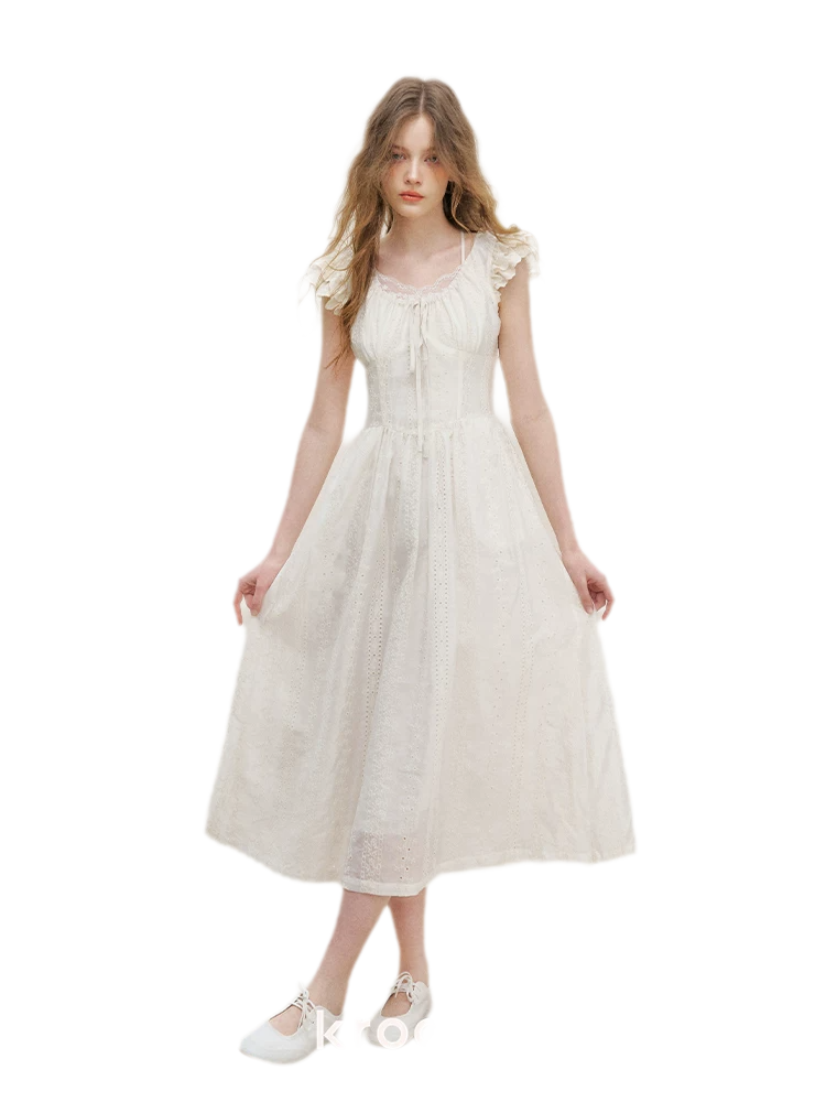 Embroidered Flutter Sleeve Dress