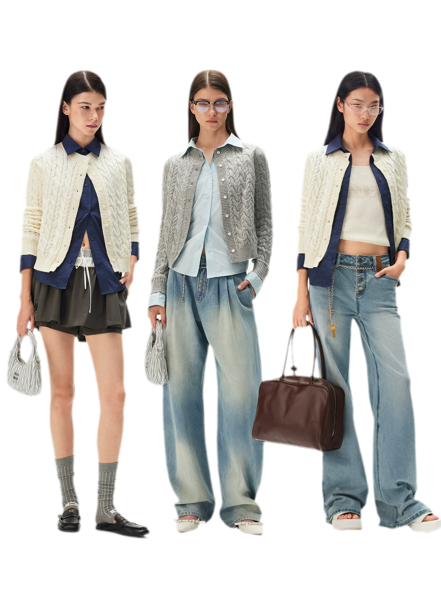 Cable Knit Faux-Layer Cardigan