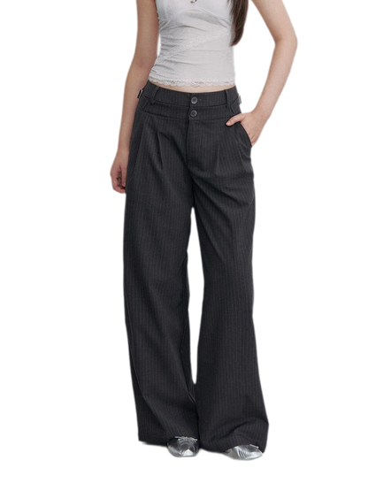 Pinstriped Pleated Wide-Leg Trousers