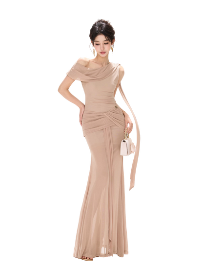 Asymmetric Knot Pleated Mermaid Dress