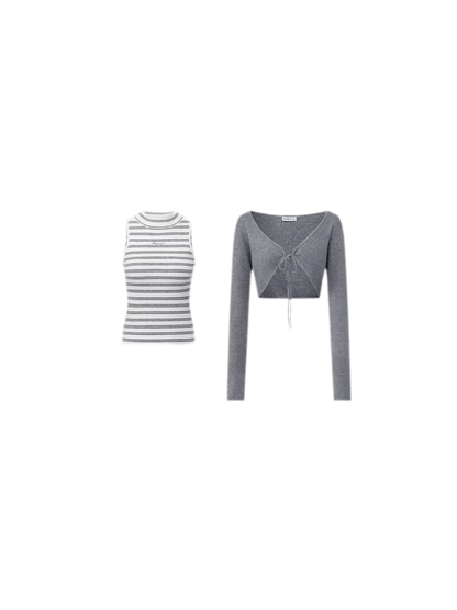 Contrast Stripe Knit Vest Set