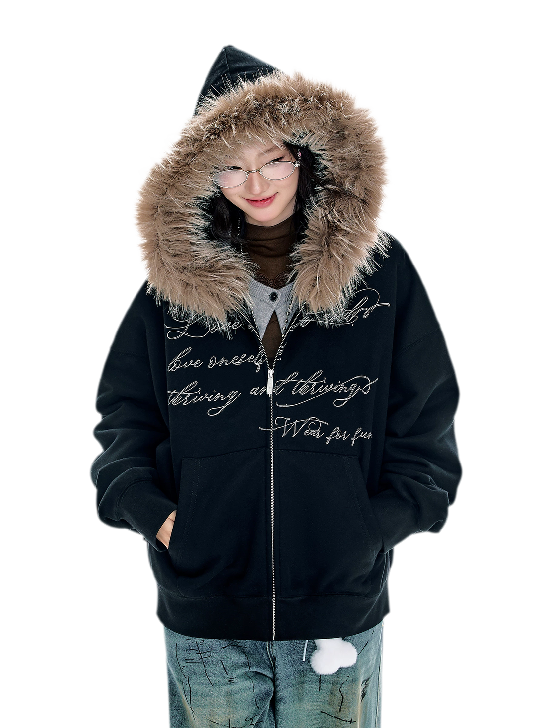 Fleece-Lined Fur-Trim Hoodie Jacket